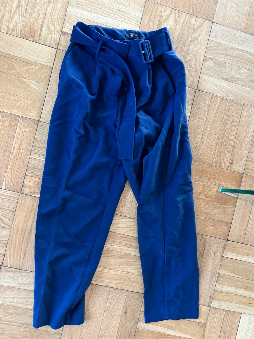 Ann Taylor Deep Blue High-Waist Belted Trousers